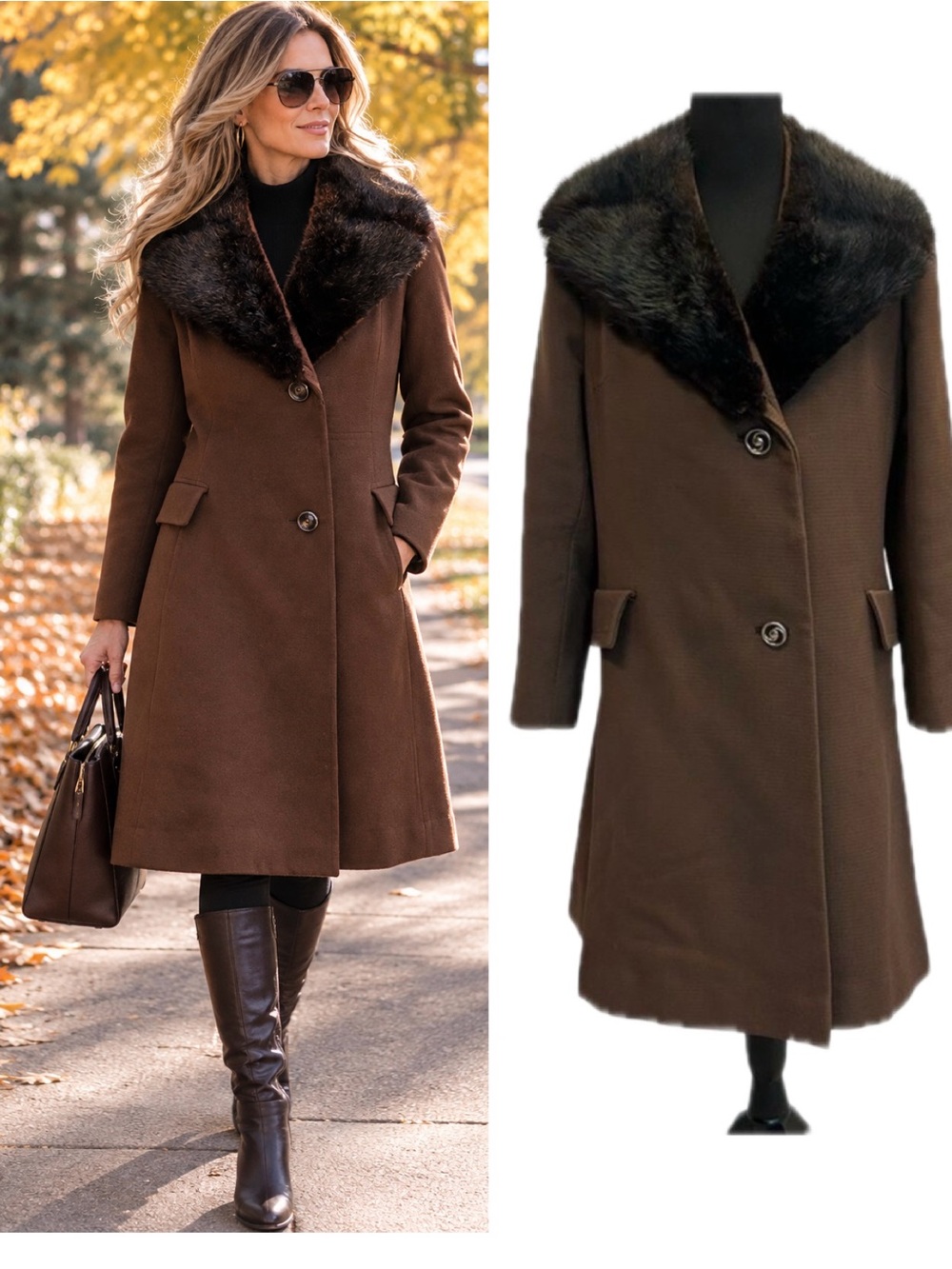 Monteselli Petites by Primrose Vintage 1960s Chocolate Brown Fur Collar Coat
